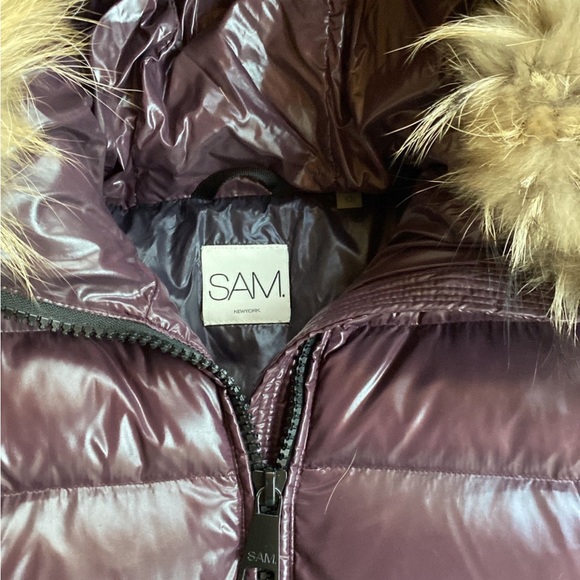 SAM. Genuine Fur hood trim Down jacket purple XS - Picture 3 of 10